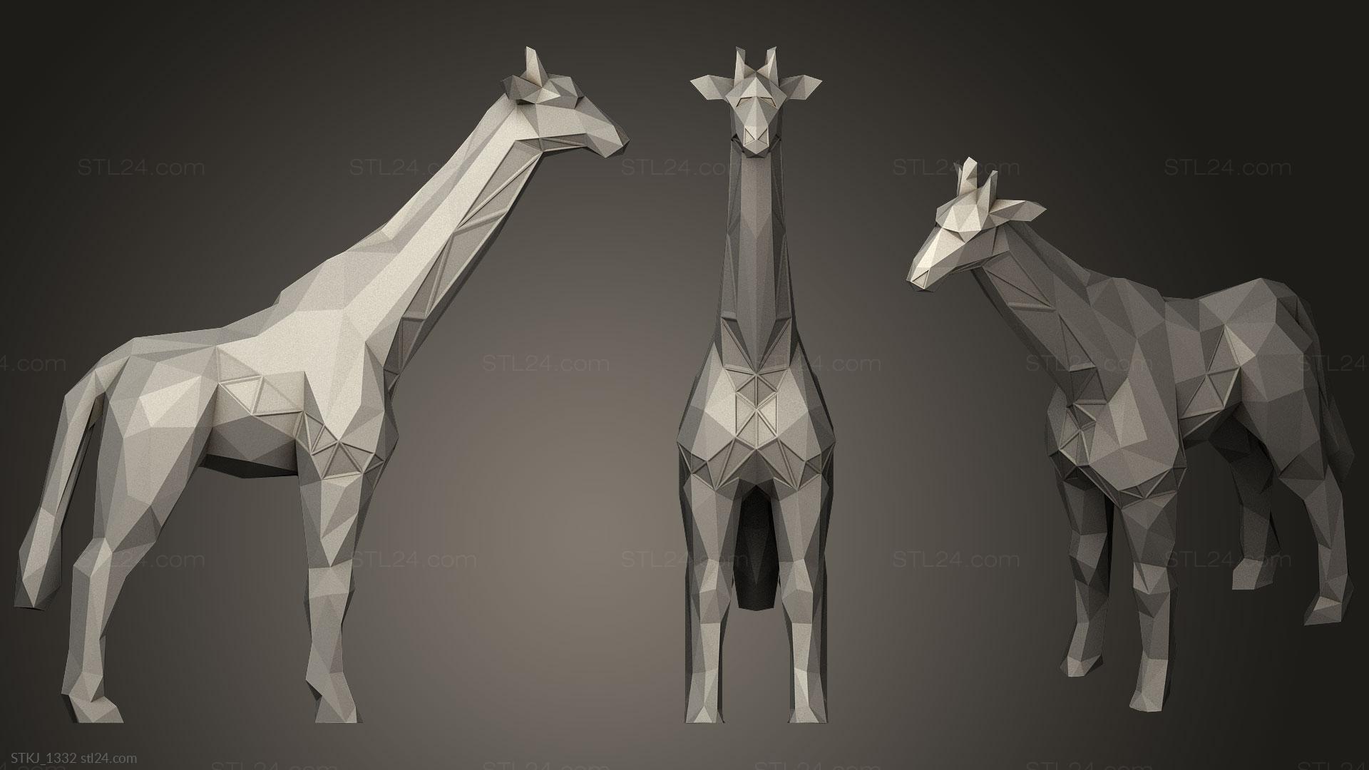 Animal figurines - Polygonal Giraffe Parametric, STKJ_1332. 3D stl model  for CNC